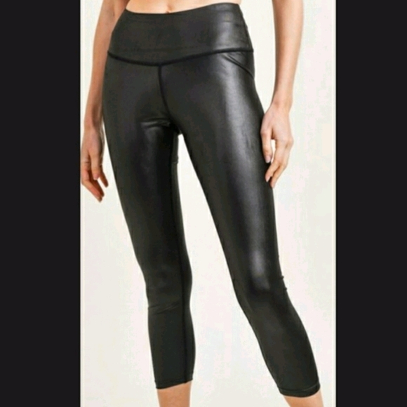 Kimberly C Pants - Charcoal Black Matte Coated Faux Leather Leggings NWT